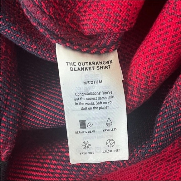 Outerknown Blanket Shirt Organic Cotton Safety Red Plaid Medium $148 - Picture 7 of 8